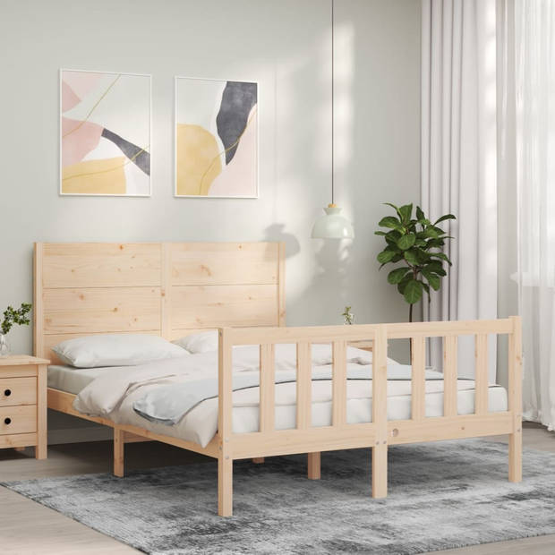 vidaXL Bedframe met hoofdbord massief hout