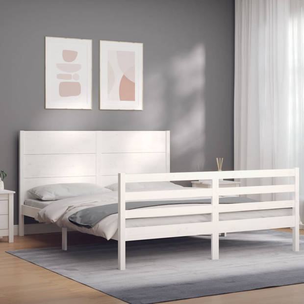 vidaXL Bedframe met hoofdbord massief hout wit 160x200 cm