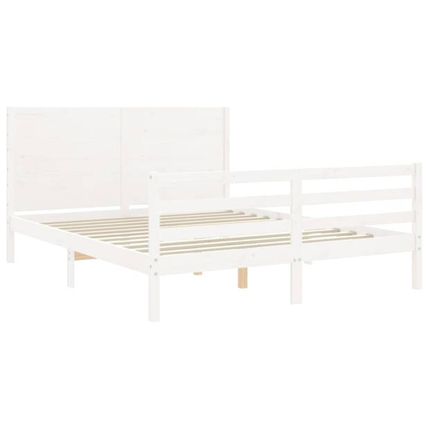 vidaXL Bedframe met hoofdbord massief hout wit 160x200 cm