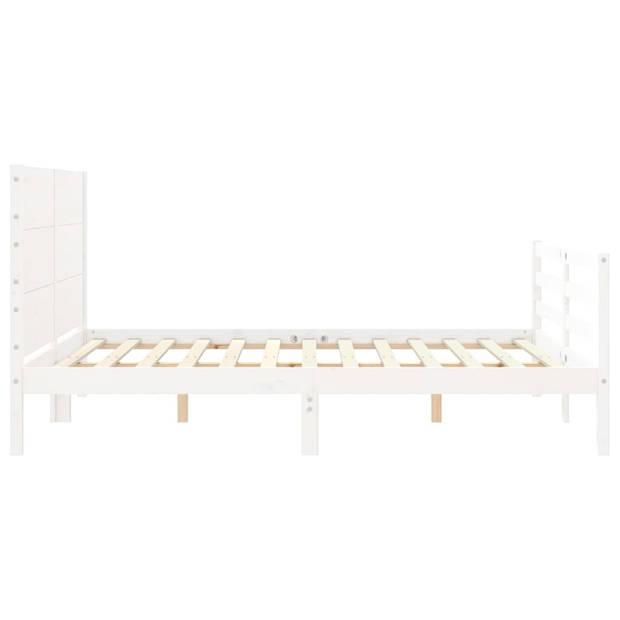 vidaXL Bedframe met hoofdbord massief hout wit 160x200 cm