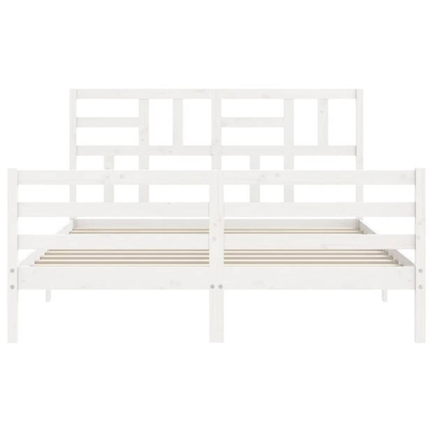 vidaXL Bedframe met hoofdbord massief hout wit