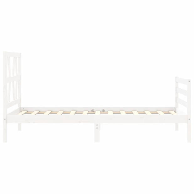 vidaXL Bedframe met hoofdbord massief hout wit 90x200 cm