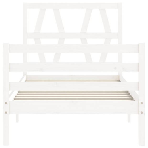 The Living Store Bedframe - Massief grenenhout - 205.5 x 105 x 100 cm - Wit