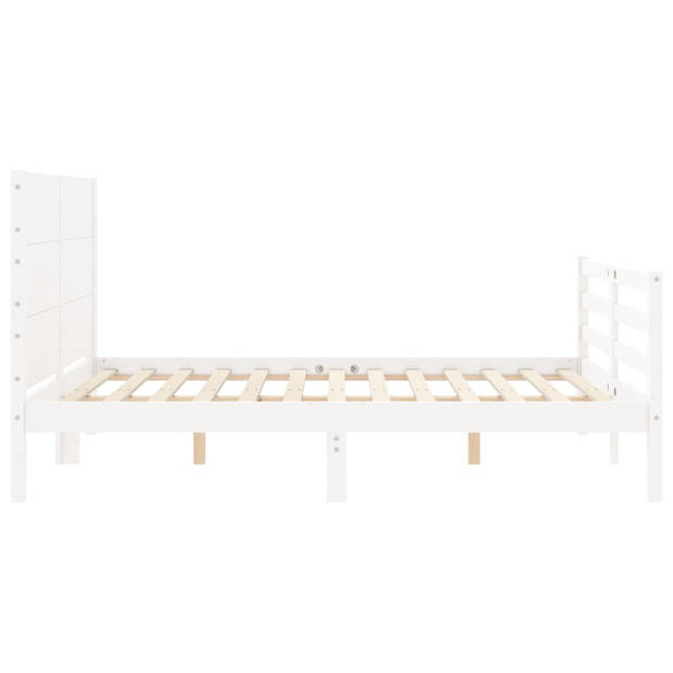 vidaXL Bedframe met hoofdbord massief hout wit 120x200 cm