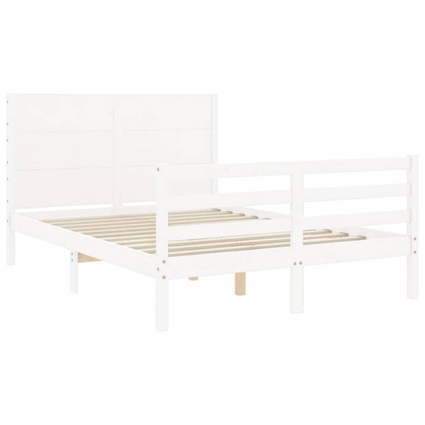 vidaXL Bedframe met hoofdbord massief hout wit 140x190 cm