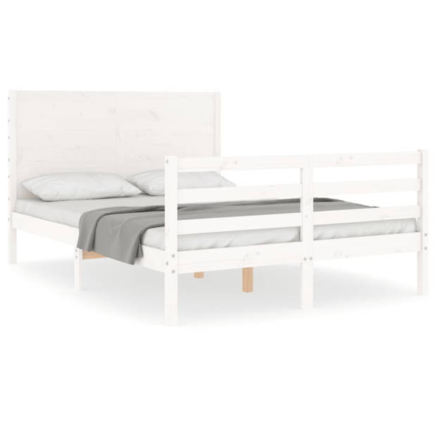 vidaXL Bedframe met hoofdbord massief hout wit 140x190 cm