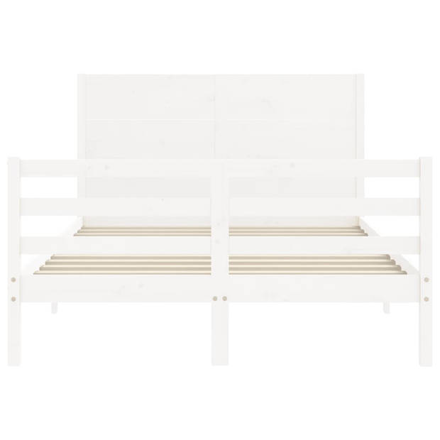 vidaXL Bedframe met hoofdbord massief hout wit 140x190 cm