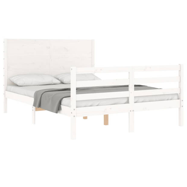 vidaXL Bedframe met hoofdbord massief hout wit 140x190 cm