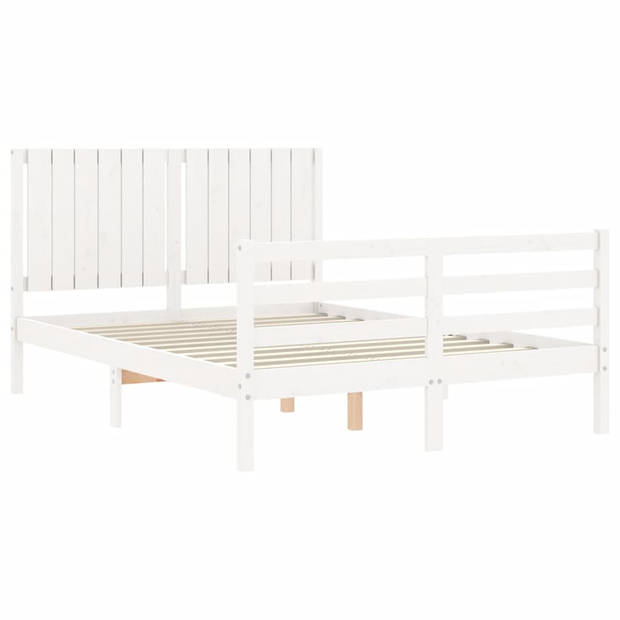 vidaXL Bedframe met hoofdbord massief hout wit 140x200 cm