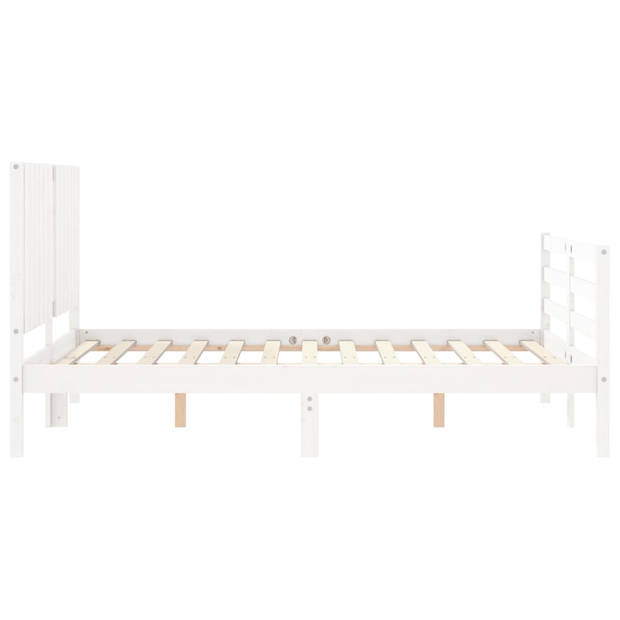 vidaXL Bedframe met hoofdbord massief hout wit 140x200 cm