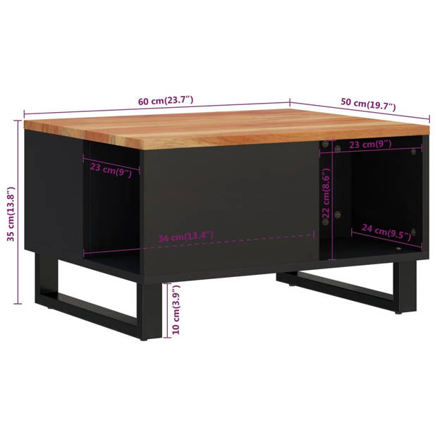 vidaXL Salontafel 60x50x35 cm massief acaciahout