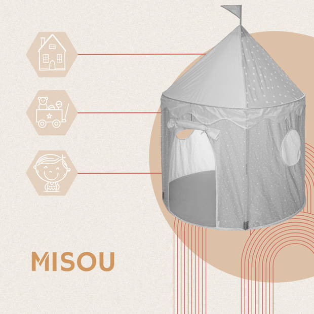 MISOU Kinder Speeltent - Tipi Tent Kinderen - Jongens - Meisjes - Pop up - Grijs