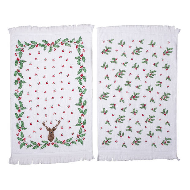 HAES DECO - Gastendoek / handdoek - 40x66 cm - 100% Katoen - Holly Christmas