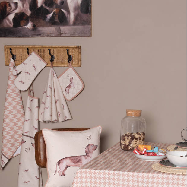 HAES DECO - Set van 2 Theedoeken rond - Ø 80 cm - 100% Katoen - Dachshund Love