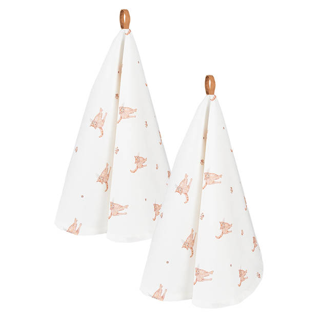 HAES DECO - Set van 2 Theedoeken rond - Ø 80 cm - Katoen - Kitty Cats