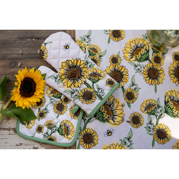 HAES DECO - Set van 2 Pannenlappen - 20x20 cm - 100% Katoen - Sunny Sunflowers