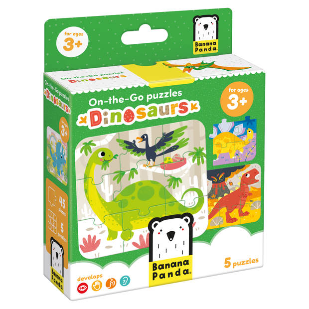 Banana Panda On-the-Go Puzzel dinosaurussen 3+ - VIJF puzzels van 9 stukjes - Leuk dino puzzel speelgoed