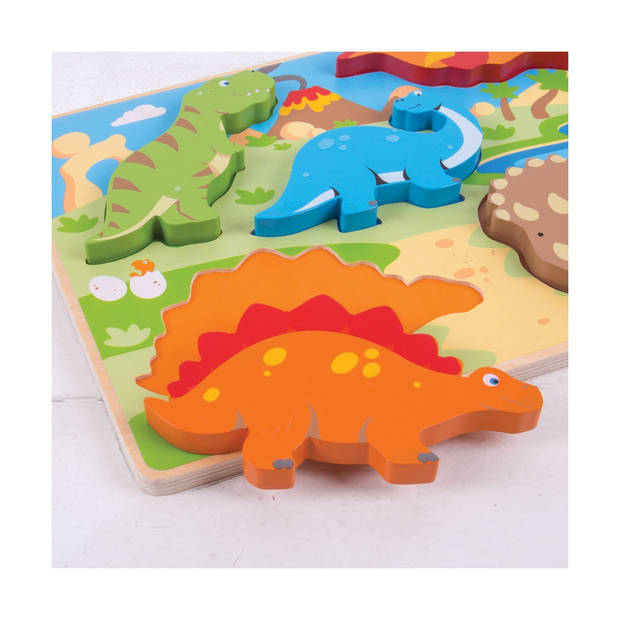 Bigjigs houten vormenpuzzel Dinosaurussen - 5 stukjes