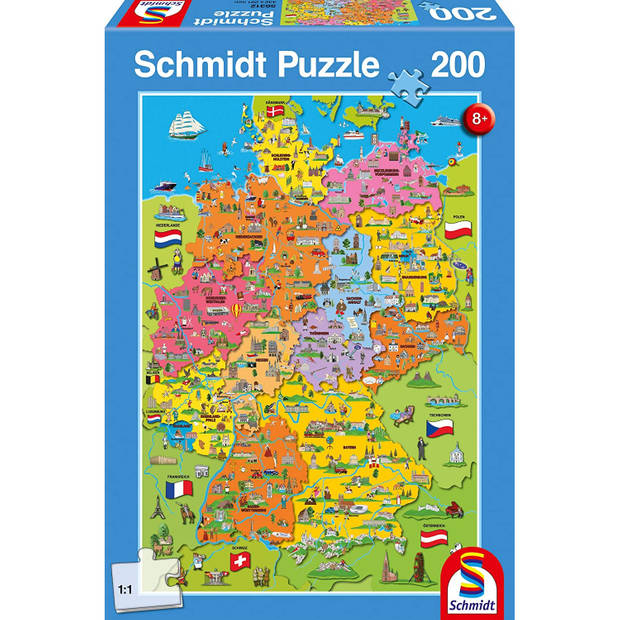 Schmidt puzzel Getekende kaart van Duitsland - 200 stukjes - 8+