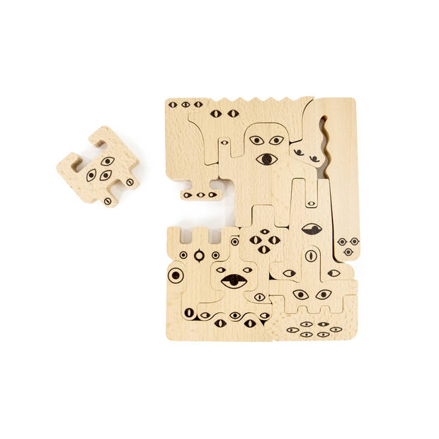 Bajo dubbelzijdige houten vormenpuzzel Vriendelijke Monsters - 12 stukjes