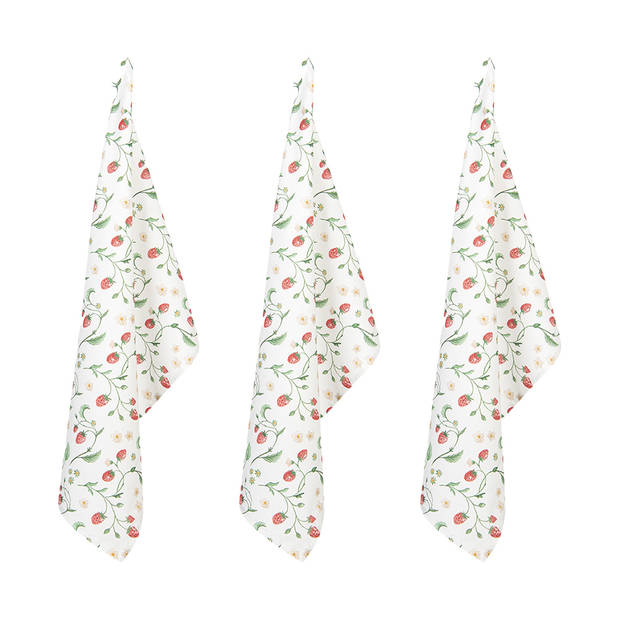 HAES DECO - Set van 3 Theedoeken - 50x70 cm - 100% Katoen - Wild Strawberries