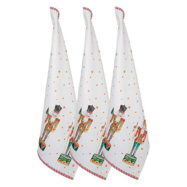 HAES DECO - Set van 3 Theedoeken - 50x70 cm - 100% Katoen - Happy Little Christmas