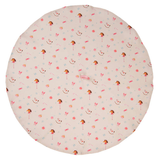 Clayre & Eef Theedoek Ø 80 cm Beige Roze Katoen Rond Hobbelpaard Keukenhanddoek Beige Keukenhanddoek