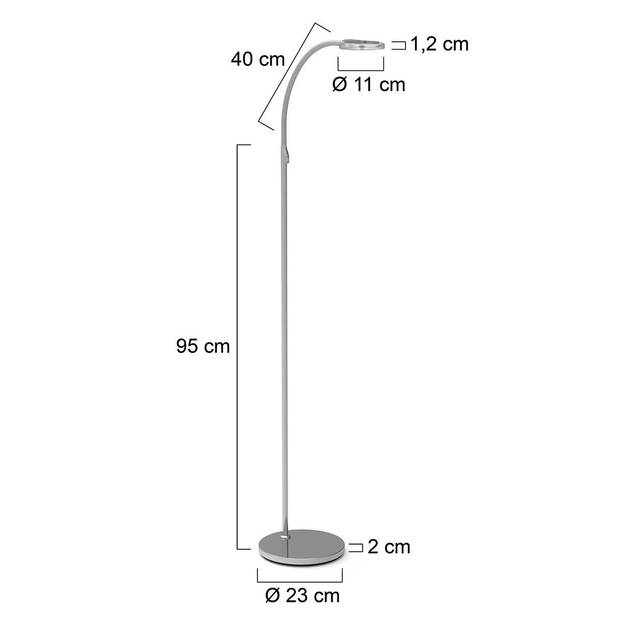 Steinhauer Turound staande leeslamp staal met transparant glas dimmer