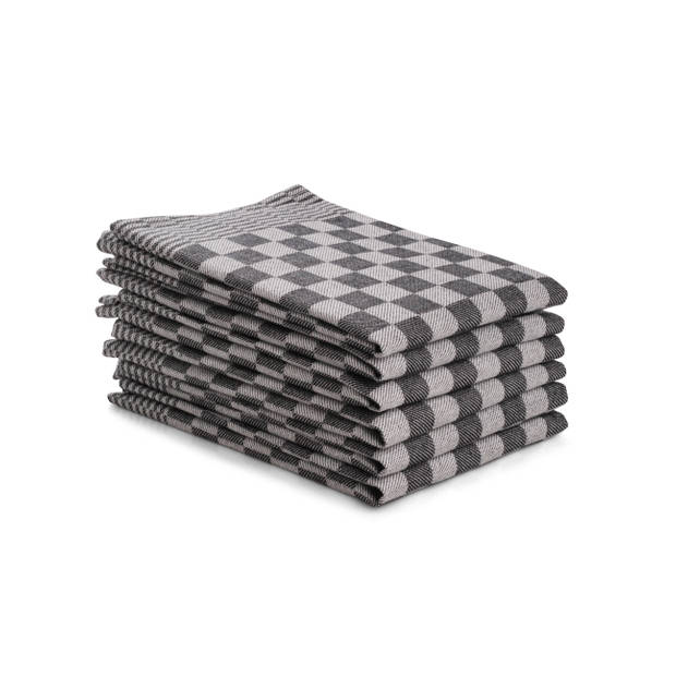 Luxe theedoeken set - 6 stuks - 50x70 - blokpatroon - geblokt - horeca ruit - zwart