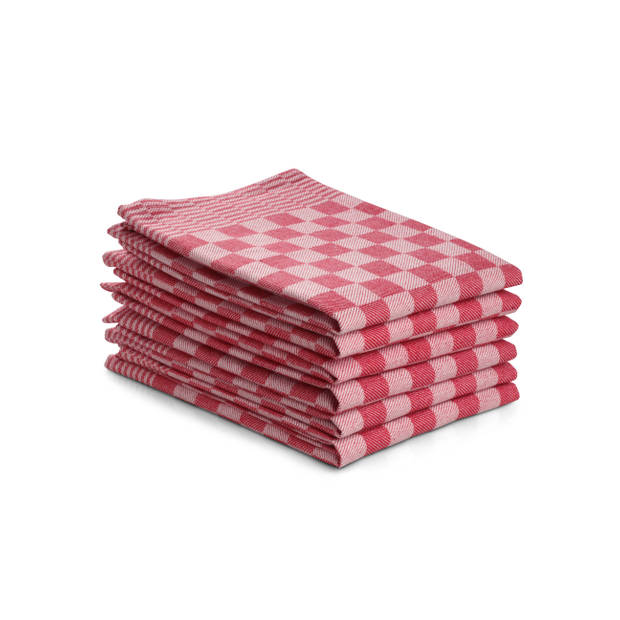 Luxe theedoeken set - 6 stuks - 50x70 - blokpatroon - geblokt - horeca ruit - rood