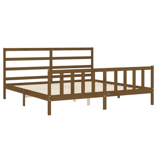 vidaXL Bedframe met hoofdbord massief hout honingbruin 200x200 cm