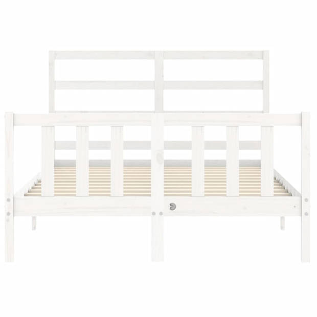 vidaXL Bedframe met hoofdbord massief hout wit 140x190 cm