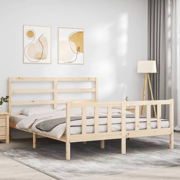 vidaXL Bedframe met hoofdbord massief hout 160x200 cm