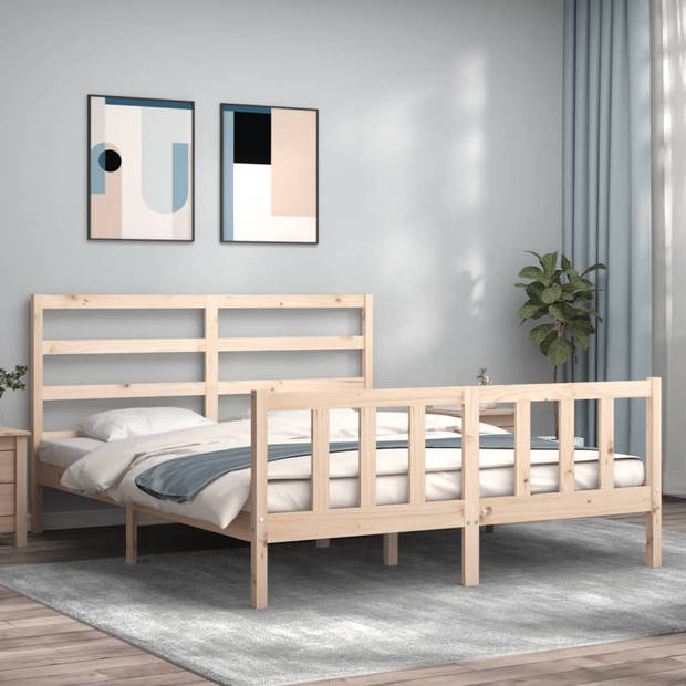 vidaXL Bedframe met hoofdbord massief hout 160x200 cm