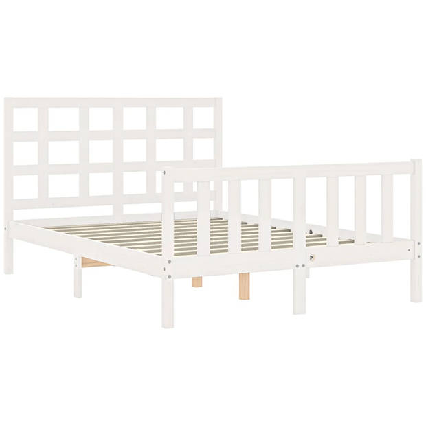 vidaXL Bedframe met hoofdbord massief hout wit