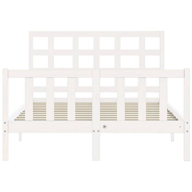 vidaXL Bedframe met hoofdbord massief hout wit 140x190 cm