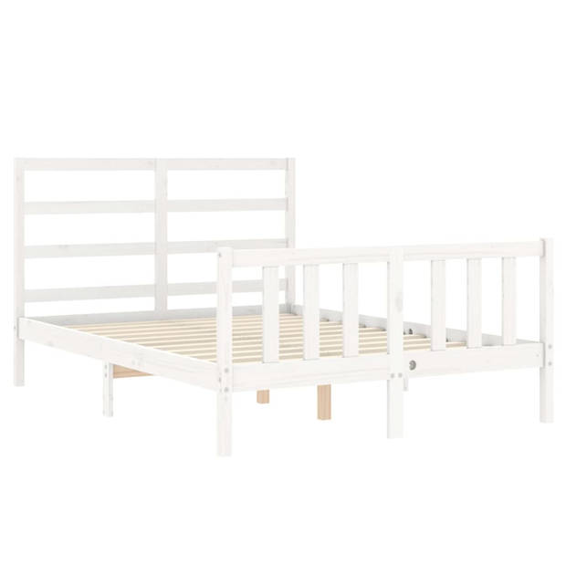 vidaXL Bedframe met hoofdbord massief hout wit 120x200 cm