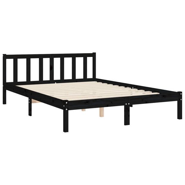 vidaXL Bedframe met hoofdbord massief hout zwart 140x190 cm