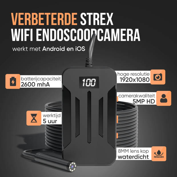 Strex Inspectiecamera 10M - Android/IOS - IP68 Waterdicht - 1080P HD - LED Verlichting - Endoscoop - Inspectie Camera -