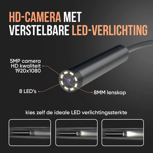 Strex Inspectiecamera 5M - Android/IOS - IP68 Waterdicht - 1080P HD - LED Verlichting - Endoscoop - Inspectie Camera -