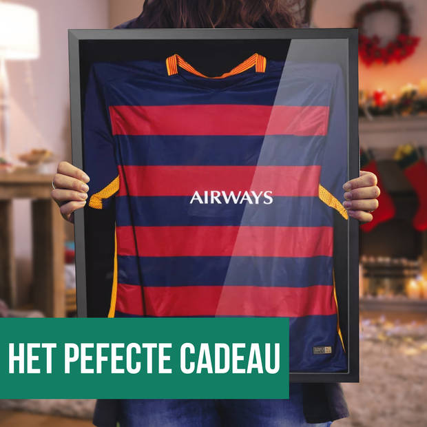 Avalo Wissellijst - Inlijsten Voetbal Shirt - 3D Box Frame - 60x80 CM - Zwart - Diepe lijst - Shirt Inlijsten In