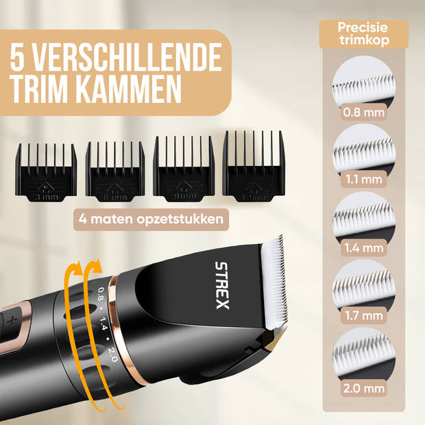 Strex Hondentondeuse / Dieren Tondeuse Extra Stil - Draadloos - 5 Standen - Hondentrimmer Voor Alle Vachten - Ook Voor