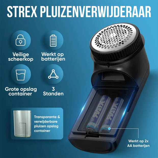Strex Pluizenverwijderaar - Elektrische Ontpluizer - Pluizentondeuse - Ontpiller Op Batterijen - 3 Standen