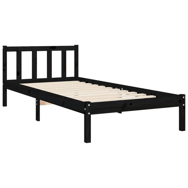 vidaXL Bedframe met hoofdbord massief hout zwart