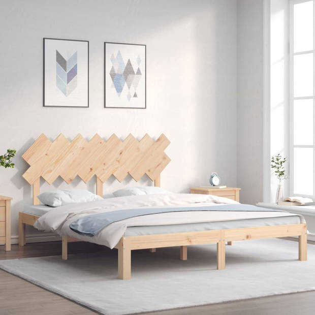 vidaXL Bedframe met hoofdbord massief hout 160x200 cm