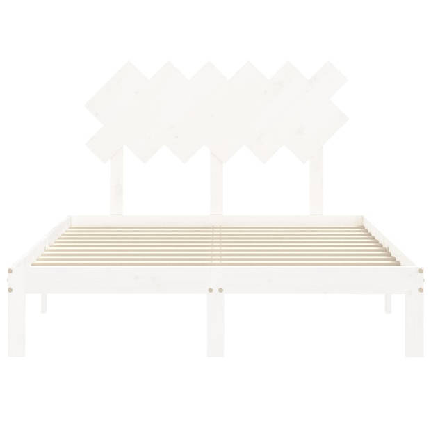 vidaXL Bedframe met hoofdbord massief hout wit