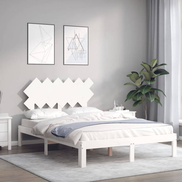 vidaXL Bedframe met hoofdbord massief hout wit