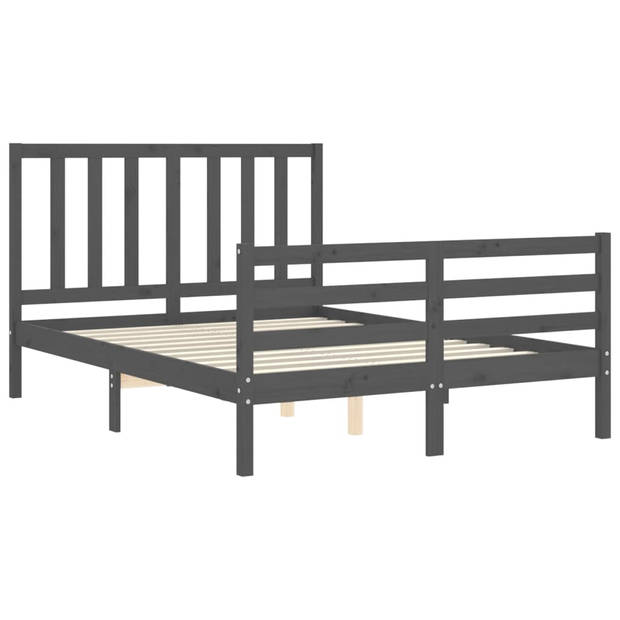 vidaXL Bedframe met hoofdbord massief hout grijs 140x190 cm