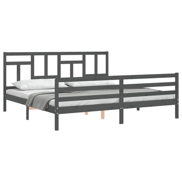 vidaXL Bedframe met hoofdbord massief hout grijs 200x200 cm