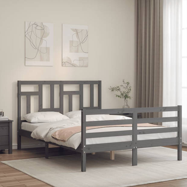 vidaXL Bedframe met hoofdbord massief hout grijs 140x190 cm